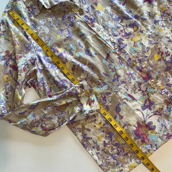 Coldwater Creek No Iron Button Top Womens Size 2X Tan Watercolor Floral Shirt - Picture 8 of 8